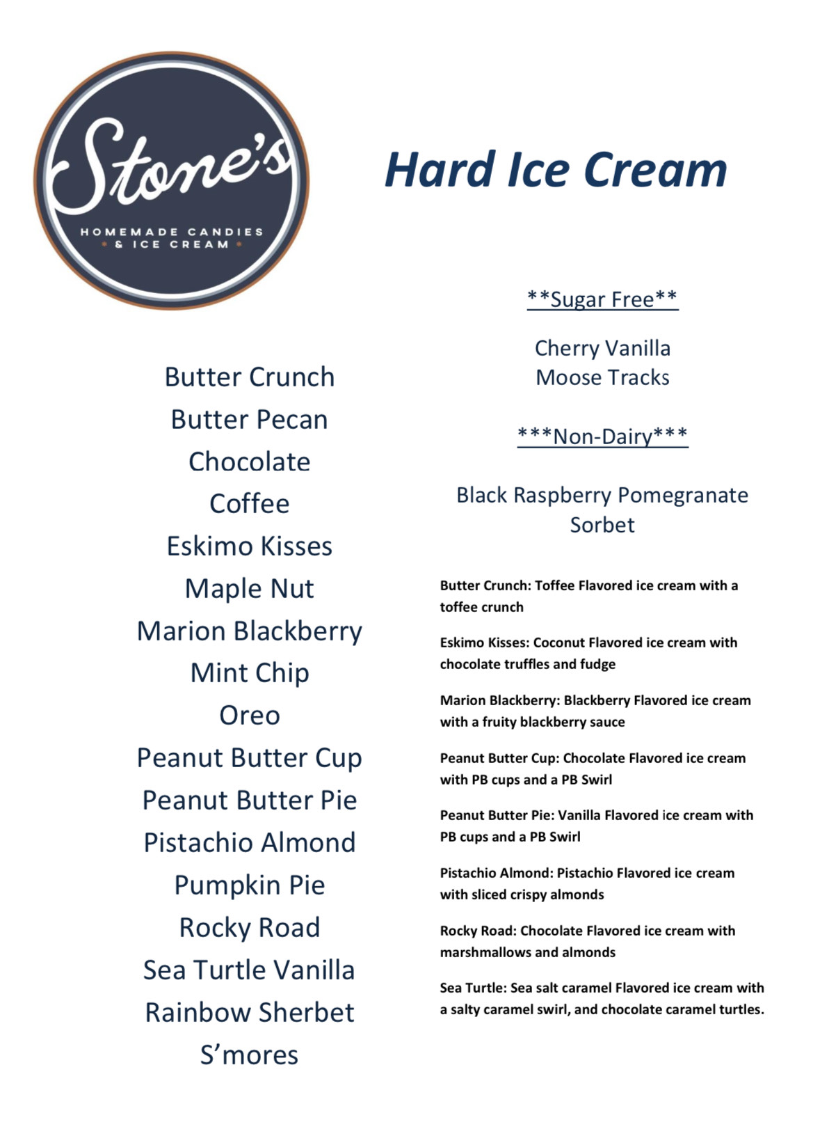 Ice Cream Menu